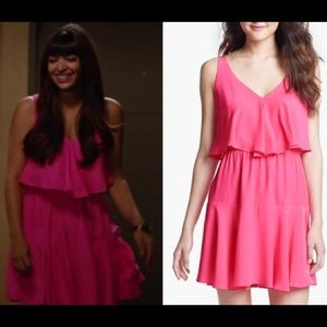Amanda Uprichard Hot Pink Silk Layered Ruffle Flowy Spaghetti Strap V-Neck Dress